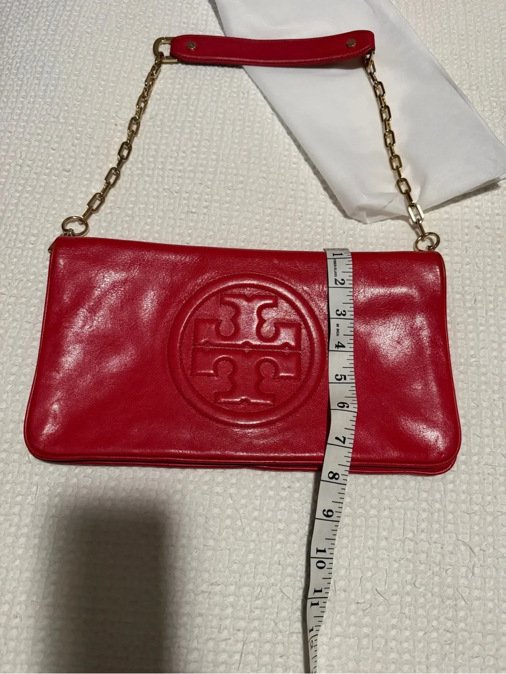 Tory Burch Red Leather Logo Chain-Handle Clutch